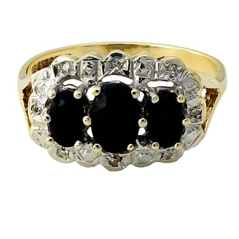 9ct Gold Sapphire/Diamond 3 Stone Ring Size N